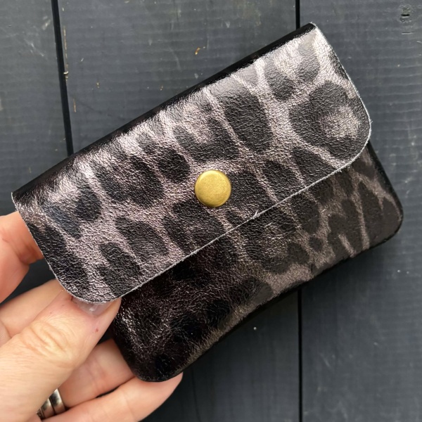 Leather Purse - Metallic Grey Leopard